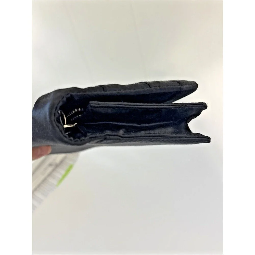 White House Black Market Black Satin Twist Front Evening Clutch w/Silver Chain - Picture 13 of 16